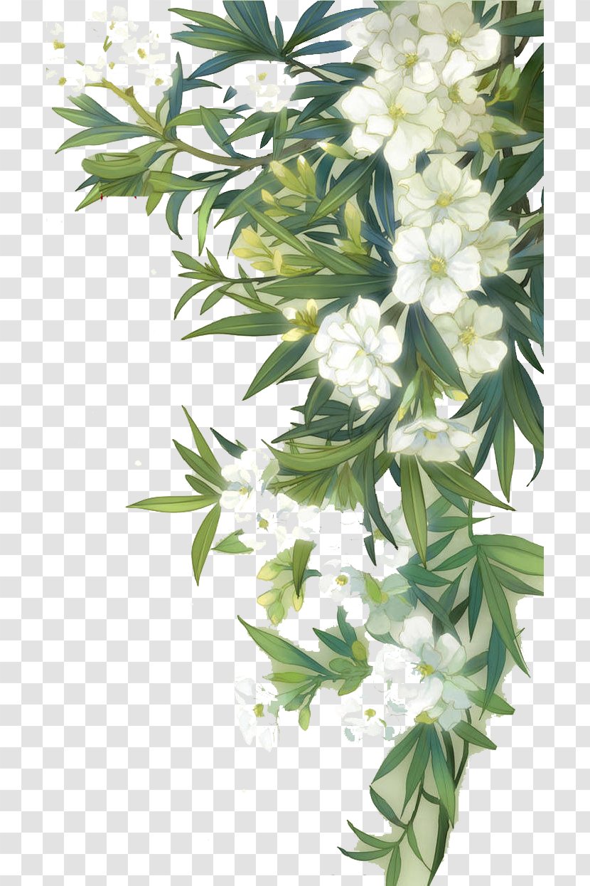 Familiar Wild Flowers Watercolour - Spring - White Blooming And Green Leaves Transparent PNG