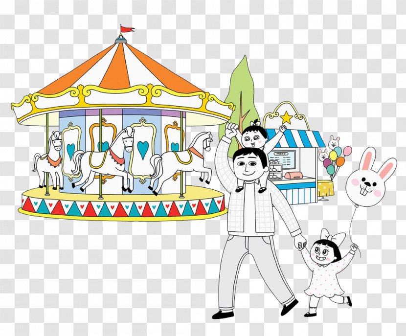 Child Gratis Amusement Park - Designer - Father And Children Go To The Transparent PNG
