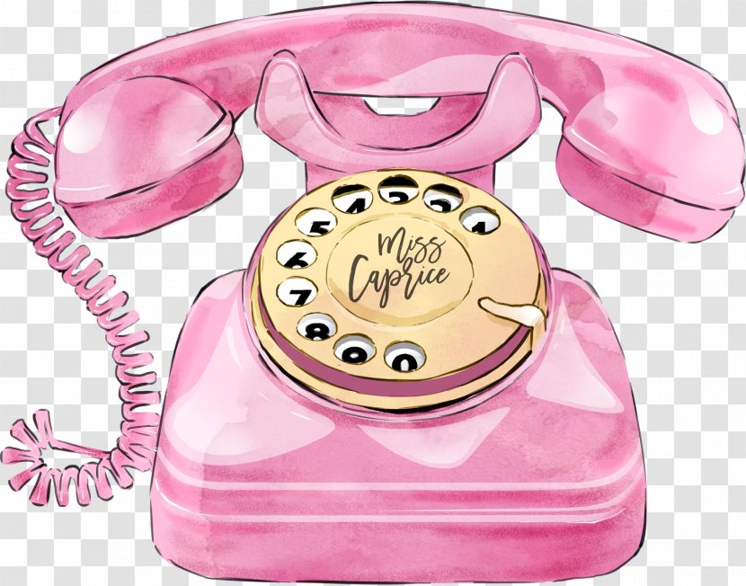 Watercolor Drawing - Corded Phone - Smile Pink Transparent PNG