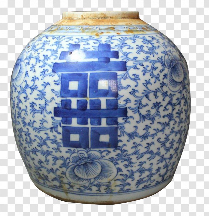 Blue And White Pottery Qing Dynasty Porcelain - The Lotus Xi Tank Transparent PNG