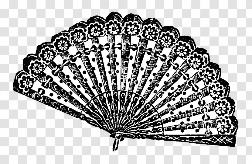 Black And White Hand Fan Drawing Clip Art - Hand-painted Lace Transparent PNG