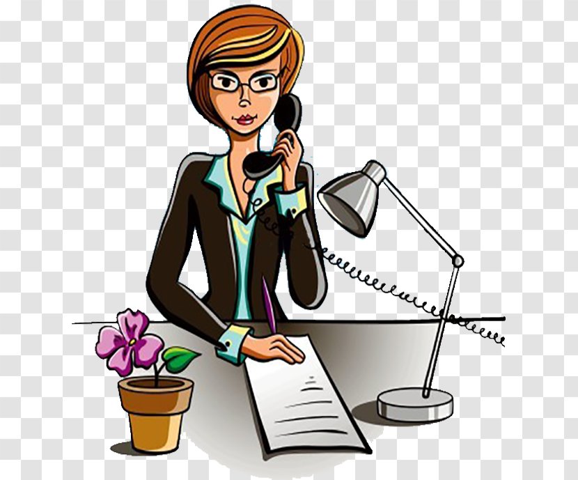 Secretary Royalty-free Drawing Illustration - Flower - Secretarial Desk Phone Transparent PNG