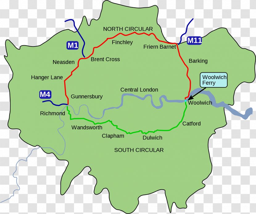 North Circular Road South Map Central London - Area Transparent PNG