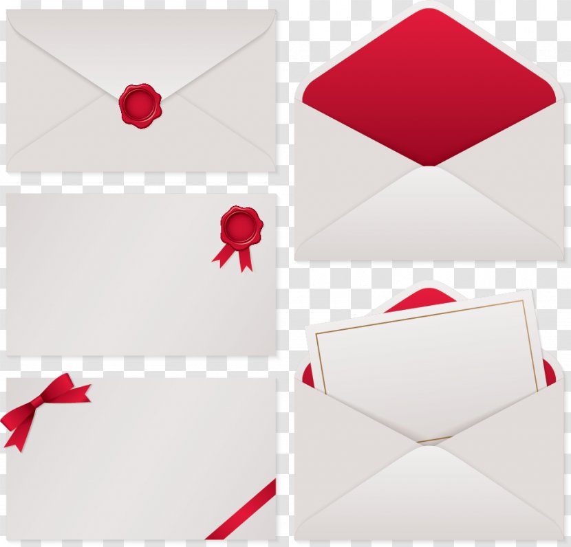 Paper Red Envelope Material - Heart - Envelopes, Bow, Wax Seal Transparent PNG