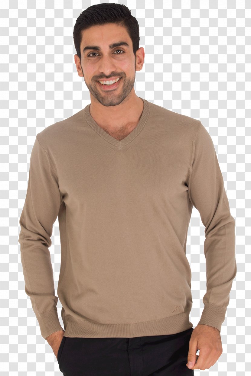 Sweater Sleeve Pajamas Collar Clothing - Beige - Long Sleeved T Shirt Transparent PNG