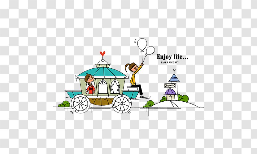 Child Cartoon Illustration - Frame - Young Men And Women On The Carriage Transparent PNG