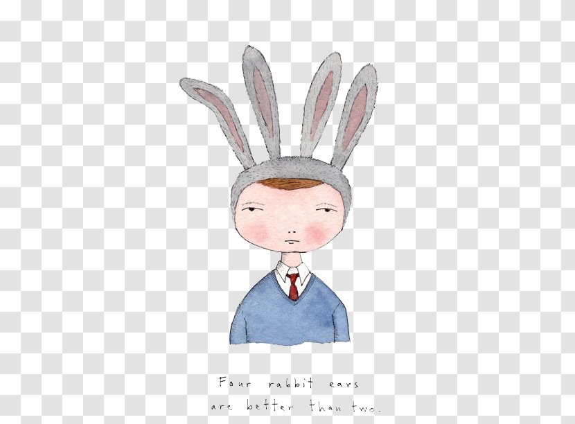 Rabbit Drawing Watercolor Painting Ear Illustration - Head - Cartoon Boy Transparent PNG