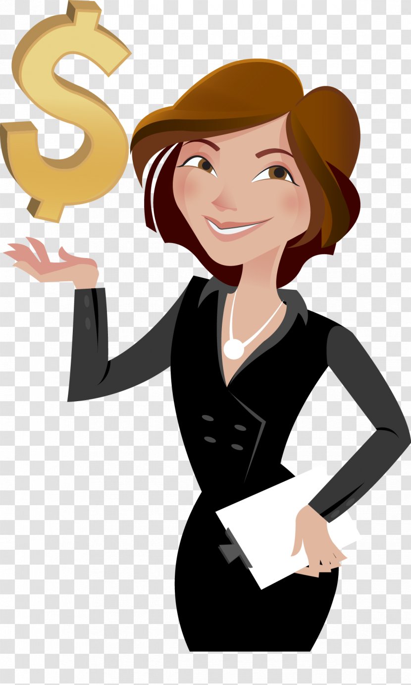 Businessperson Woman Cartoon - Watercolor - Vector Hand-painted Women Supports The Weight Of Money Transparent PNG