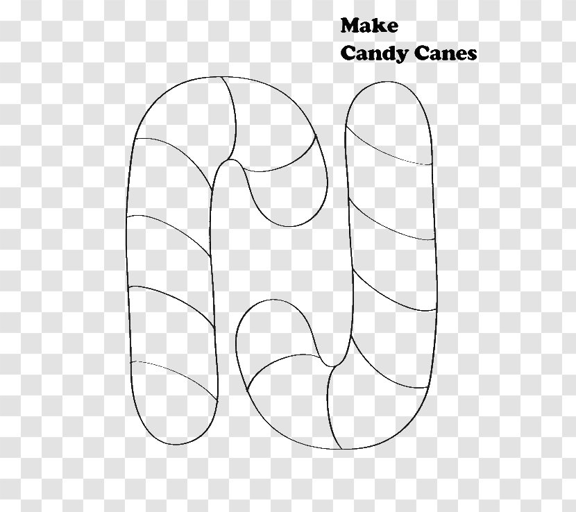 Candy Cane Coloring Book Thumb Black And White - Silhouette Transparent PNG