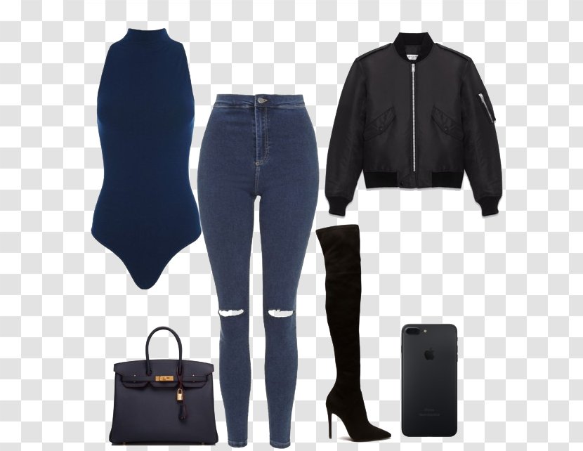Jeans Flight Jacket Yves Saint Laurent Pocket - Black Women Transparent PNG
