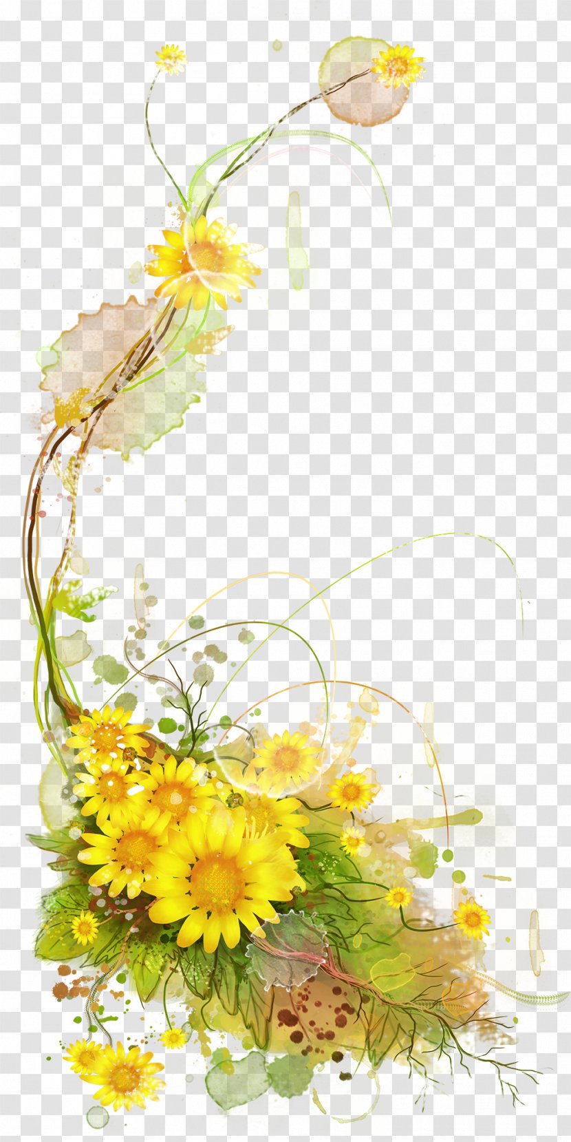 Common Sunflower - Petal - Ink Splashing Flowers Vines Transparent PNG