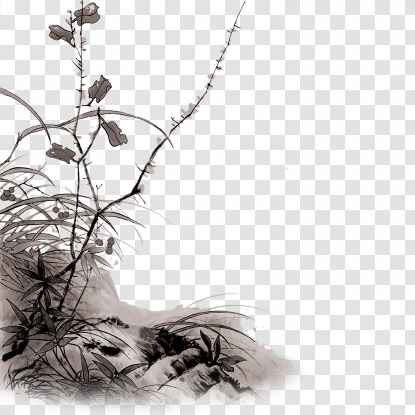 Chinese Painting Ink Wash - Hillside Grass Transparent PNG