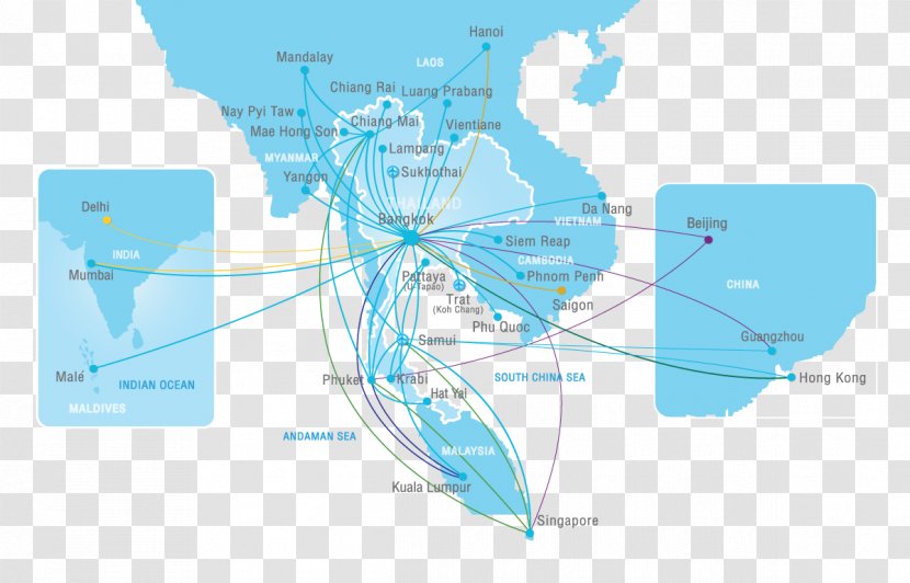 Map Boutique Airline Thai Airways Bangkok - Aircraft Route Transparent PNG