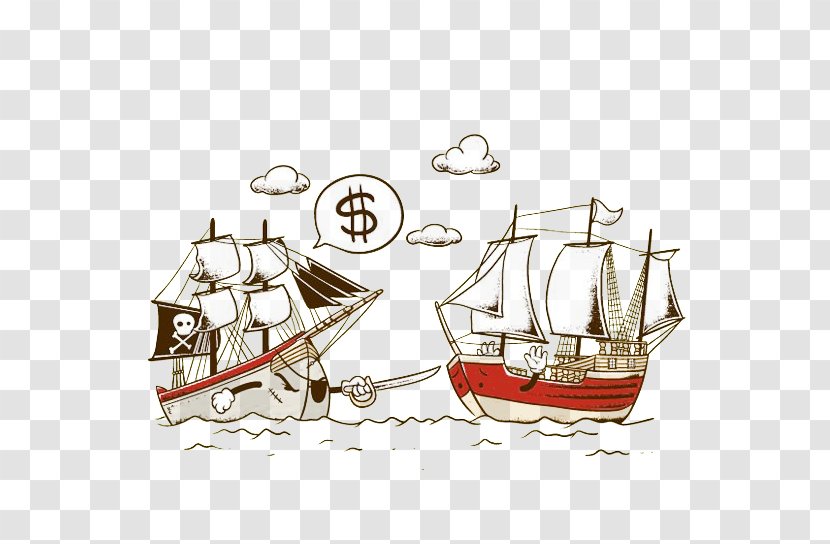 T-shirt Drawing Piracy Illustrator Illustration - Watercraft - Hand-painted Pirate Ship Transparent PNG