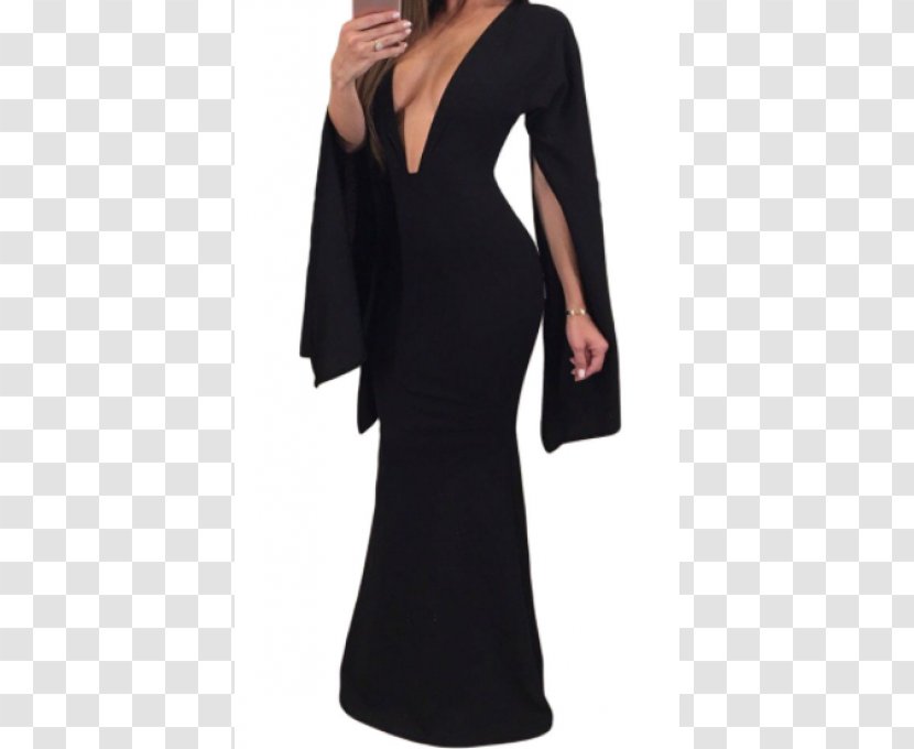Neckline Sleeve Maxi Dress Little Black - Party - Sweet Style Transparent PNG