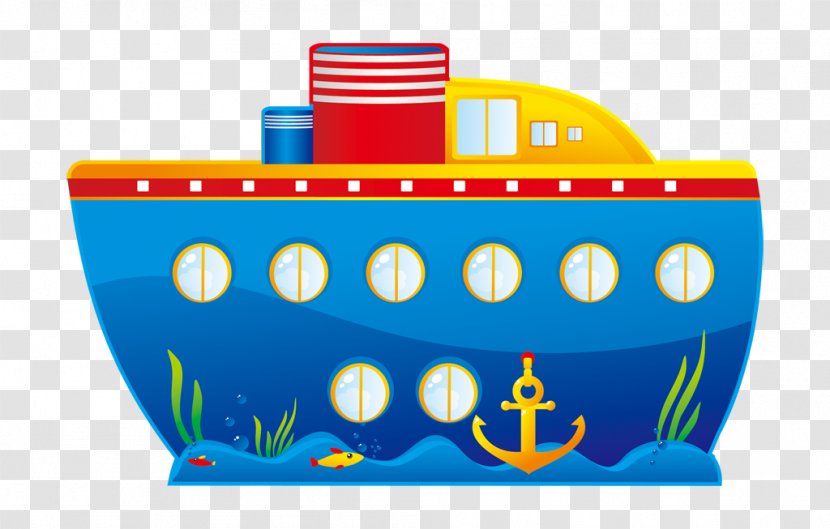 Cartoon Cruise Ship Clip Art - Editorial - Painted Blue Boat Anchor Coral Reefs Transparent PNG