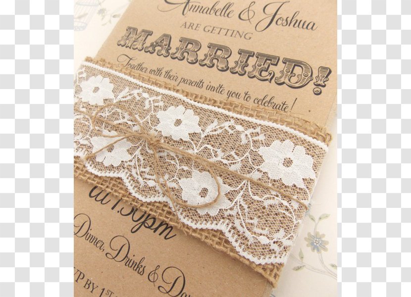 Wedding Invitation Hessian Fabric Lace RSVP Convite - Craft - Bridal Shower Transparent PNG