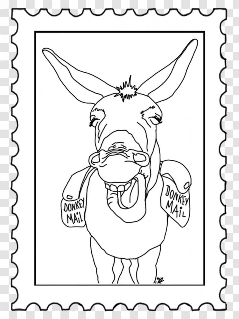 Coloring Book Line Art Donkey Pack Animal - Mail Stamp Transparent PNG