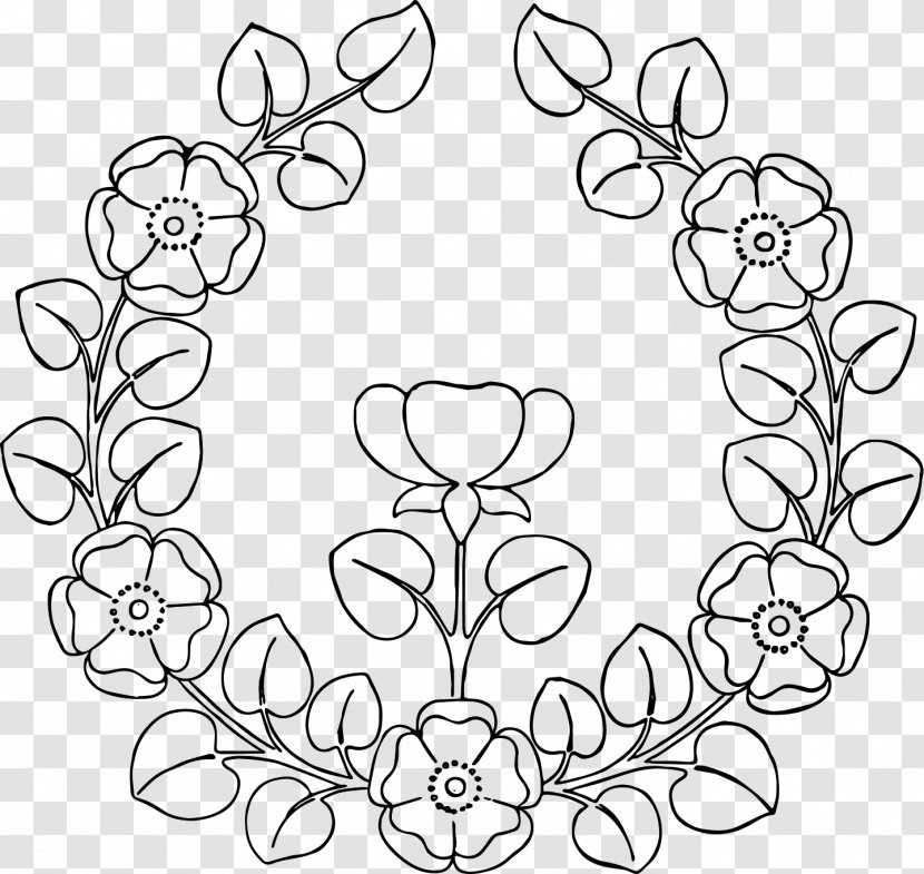 Line Art Drawing Visual Arts Clip - Flora - Rose Wreath Transparent PNG