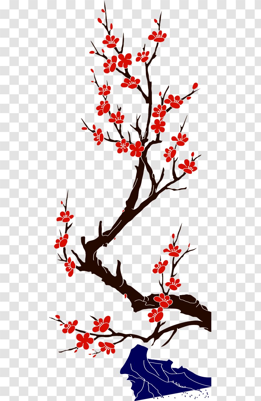 China Plum Blossom - Branch - Creative Hand-painted Red Tree Transparent PNG