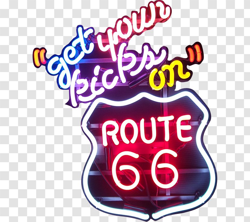 U.S. Route 66 (Get Your Kicks On) Neon Sign Logo - Bar Transparent PNG