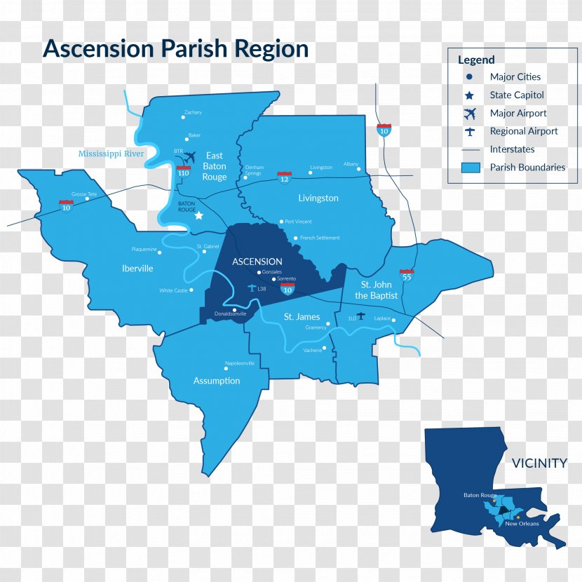 Ascension Parish West Feliciana Parish, Louisiana Map Iberville Commission On Law Enforcement - Location Transparent PNG