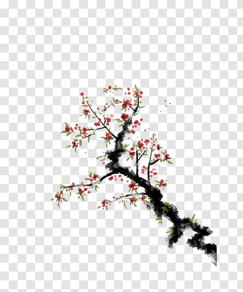 Ink Wash Painting Illustration - Cherry Blossom - Plum Transparent PNG