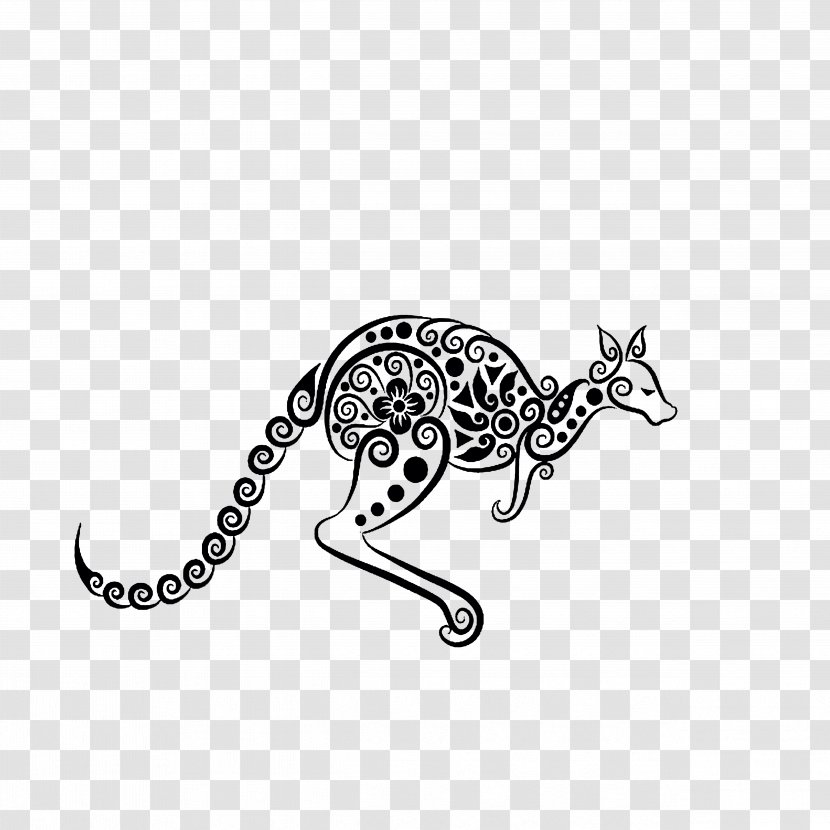 Kangaroo Tattoo Ornament Clip Art - Mammal - Paper-cut Pattern Transparent PNG