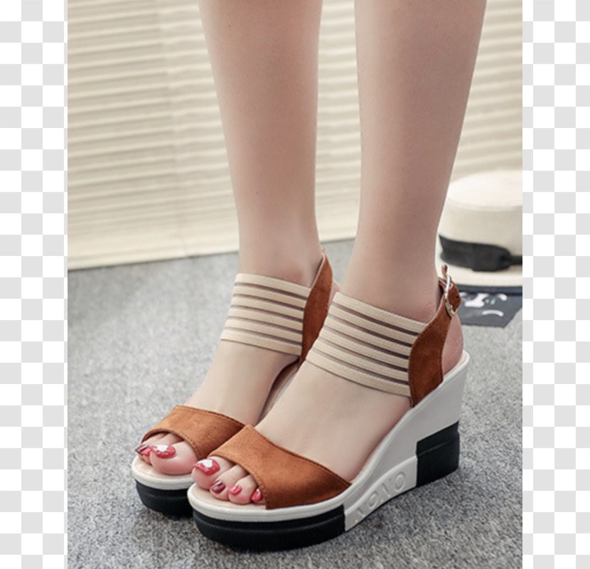 Sandal Wedge Platform Shoe Peep-toe - High Heeled Footwear - Korean Style Transparent PNG