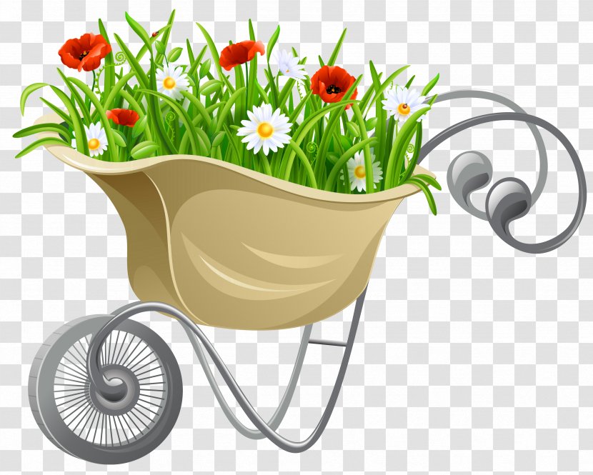 Wheelbarrow Flower Clip Art - Product - With Flowers Clipart Transparent PNG