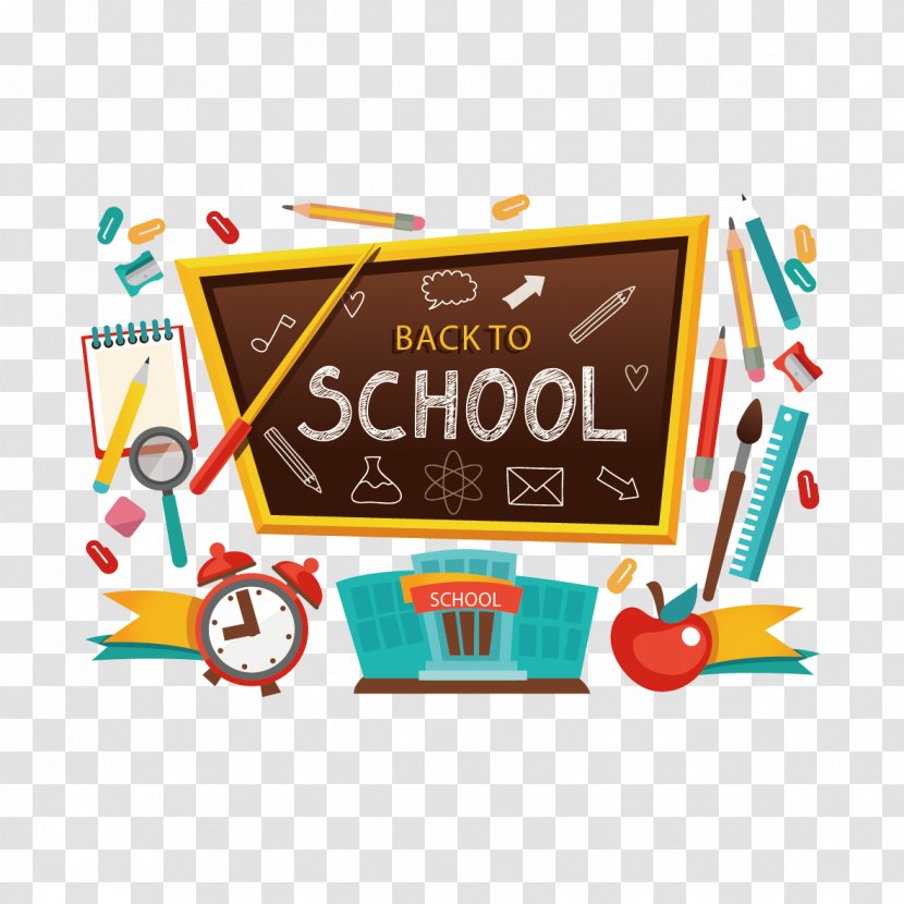 Student School Clip Art - Back To - Vector Blackboard And Supplies Transparent PNG
