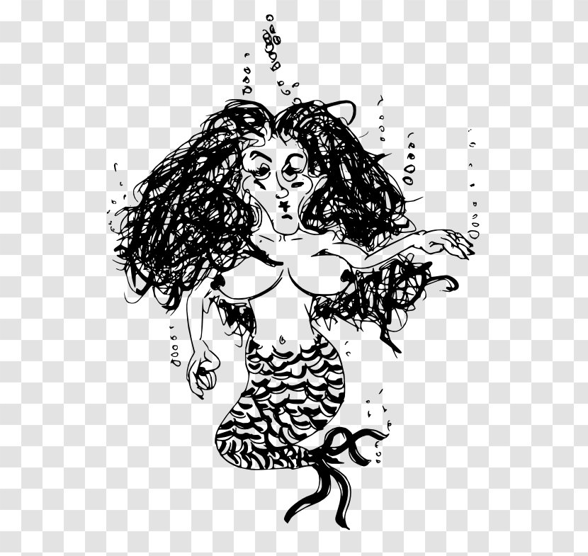 Black And White Coloring Book Line Art Mermaid - Woman Transparent PNG