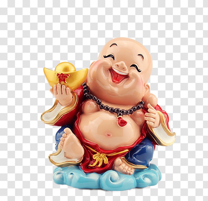 Q-version Buddhahood Maitreya Budai - Q Version Of Laughing Buddha Ornaments Gold Ingot Transparent PNG