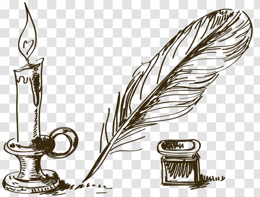 Quill Drawing Book Image Feather - Inkwell Transparent PNG