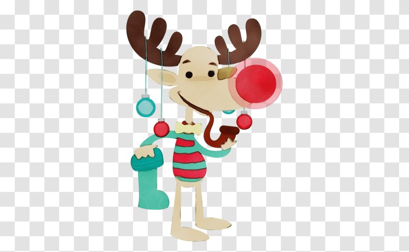 Santa Claus Cartoon - Wet Ink - Deer Character Transparent PNG