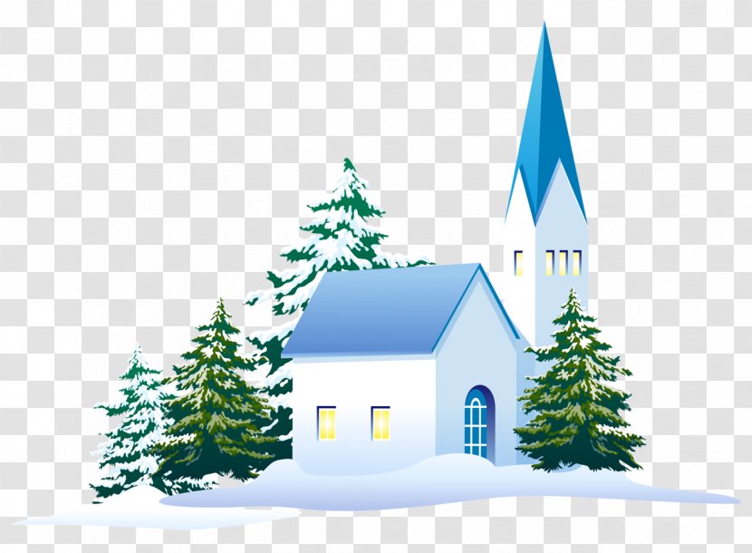 Snow Winter Pine Christmas Tree House Transparent PNG