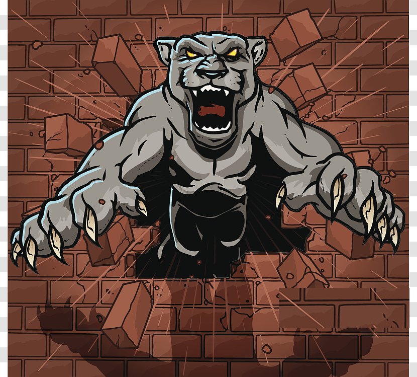 Black Panther Wall Brick Illustration - A Caricature Of An Evil Tiger Out The Transparent PNG