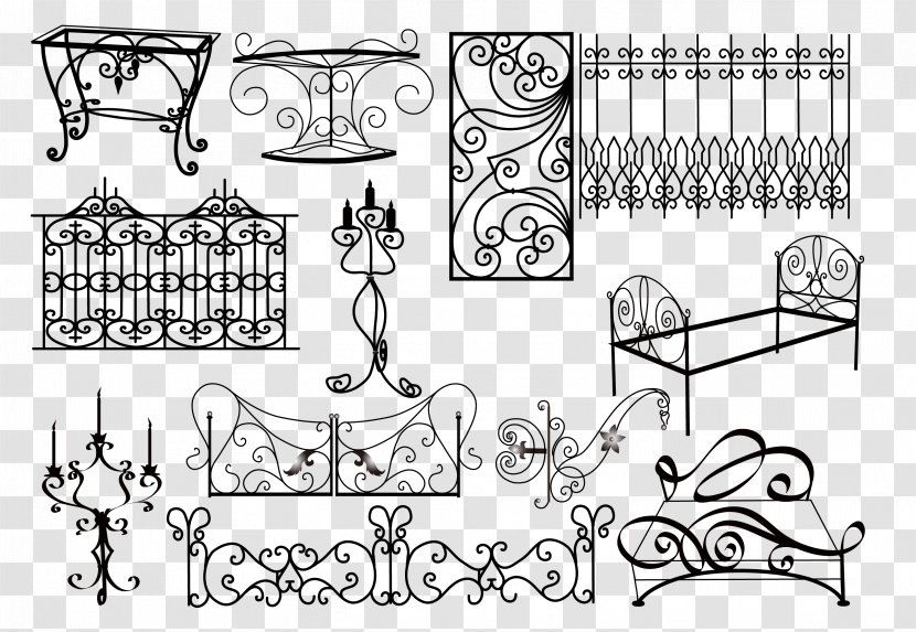 Motif - Architecture - Wrought Iron Fence Vector Lines Transparent PNG