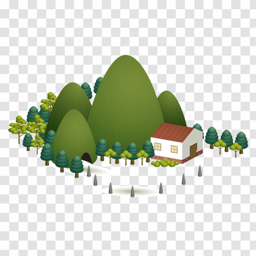Tree Mountain Green - Trees And Mountains House Transparent PNG