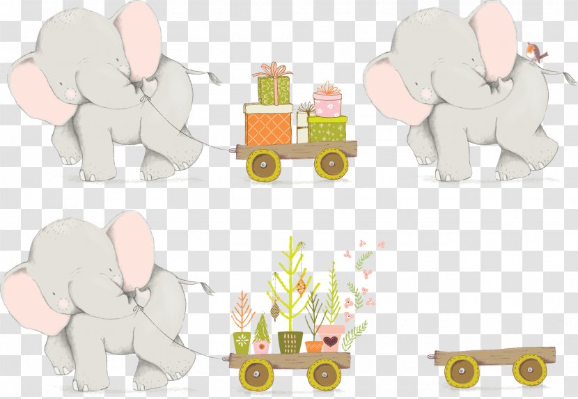 Christmas Paper Illustration - Product Design - Vector Cute Elephant Transparent PNG