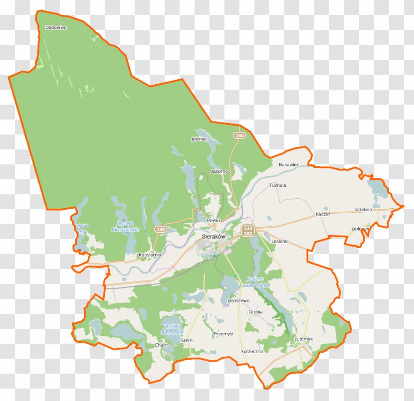 Sieraków Jezioro Wielkie Chalińskie Małe Marianowo, Międzychód County Map - Area Transparent PNG