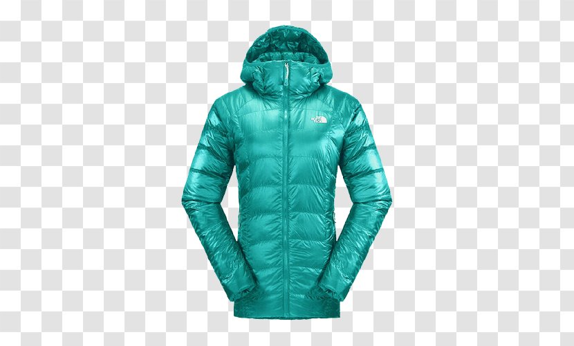 Hoodie The North Face Down Feather Clothing Outerwear - Turquoise - THE,NORTH,FACE / North,Real Female Models Hooded Jacket Transparent PNG