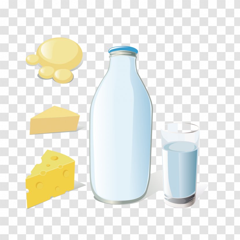 Milk Bottle Cheese - Royaltyfree - Vector And Transparent PNG