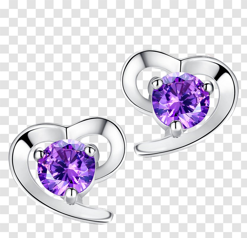 Earring Sterling Silver Cubic Zirconia Jewellery - Purple Terrible Shape Earrings Transparent PNG