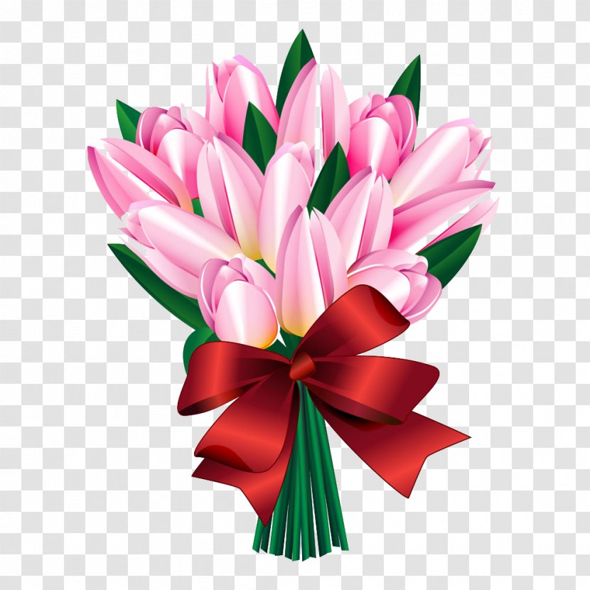 Tulip Flower Euclidean Vector Drawing - Pink - Tulips Transparent PNG
