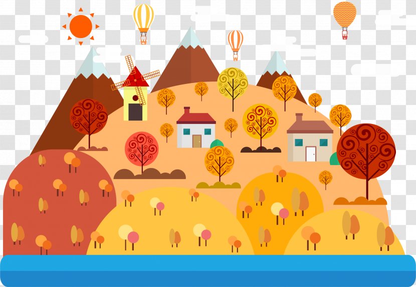 Drawing Cartoon Landscape Illustration - Painting - The Town Of Autumn Transparent PNG