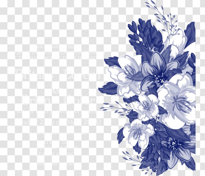 Wedding Invitation Floral Design Blue Flower - Vector Flowers Invitations Transparent PNG