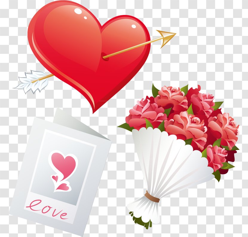 Flower Bouquet Clip Art - Nosegay - Happy Marriage Posters Vector Material Heart Flowers Transparent PNG