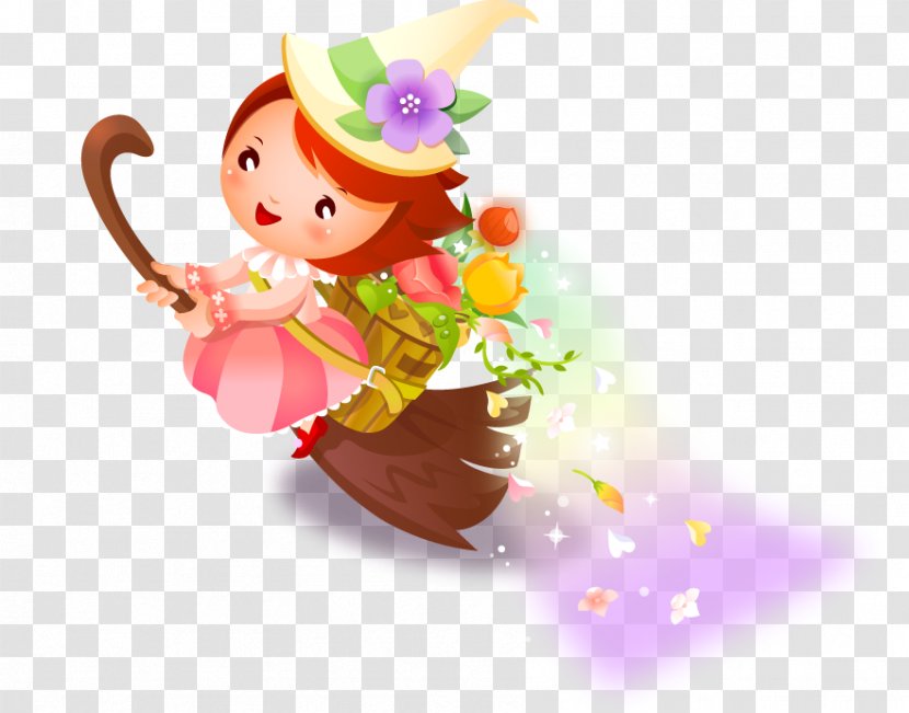 Broom Cartoon Boszorkxe1ny - Flower - Witch Pattern Transparent PNG