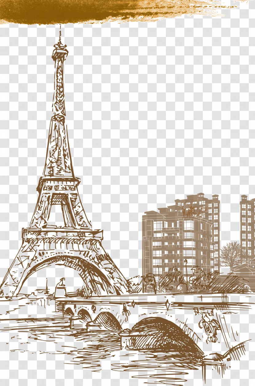 Eiffel Tower Icon - French Cuisine - Hand-painted Paris Building Material Background Transparent PNG